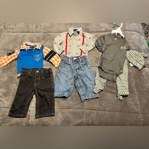 Size 3/6 months outfits coogi jeans, red ape shirt